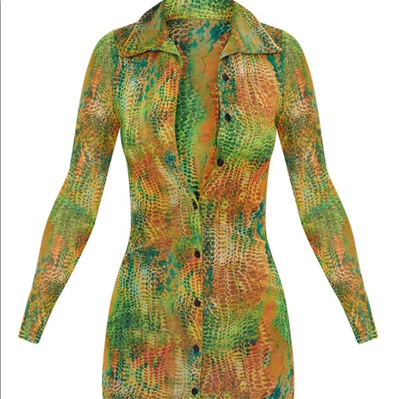 PrettyLittleThing Dresses & Skirts - Snake Print Mesh Button down shirt dress, size 6 UNWORN